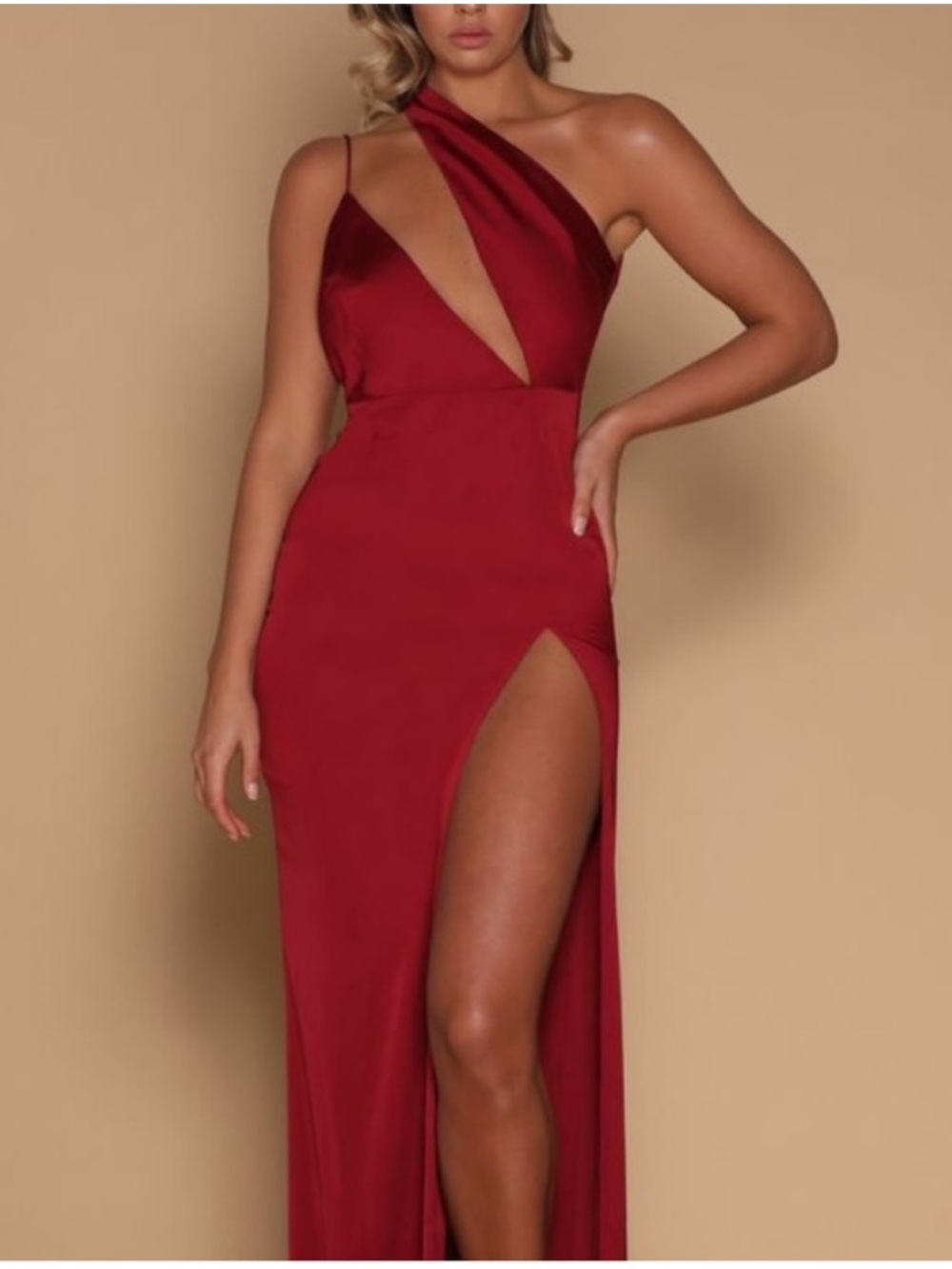 Meshki Cartia One-Shoulder Cutout Evening Gown